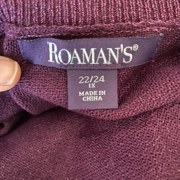 Roaman's NWOT Glam Occasion Open Back Purple Metallic Fleck Long Knit Sweater 1X - Picture 8 of 10